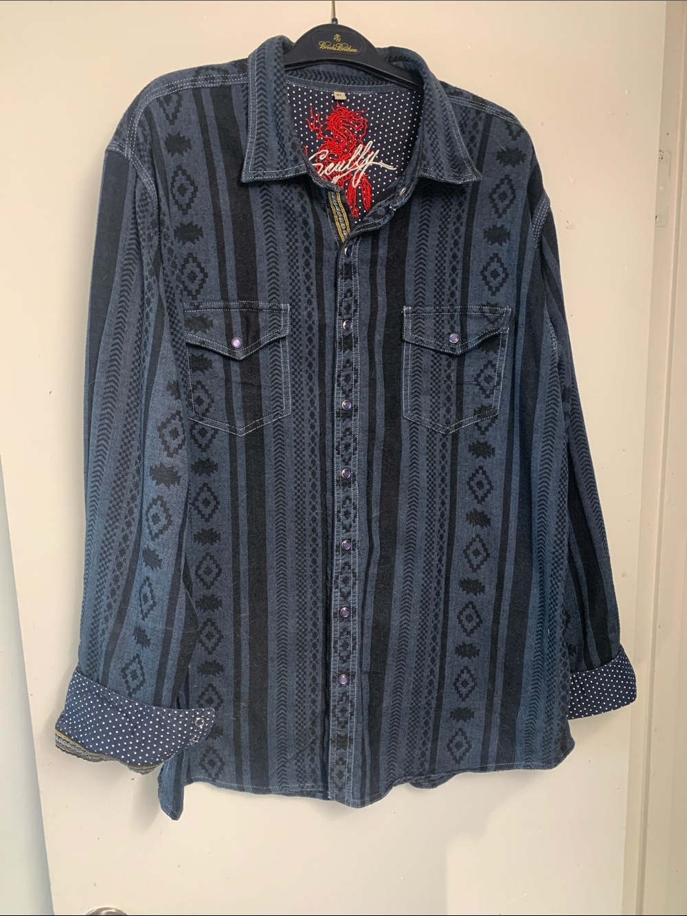 Scully Navy and Black Patterned Button-Down Shirt